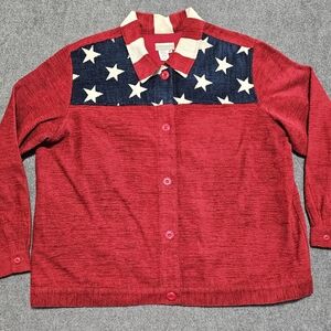 VTG Coldwater Creek American USA Flag Chenille Button Up Jacket USA made Patriot